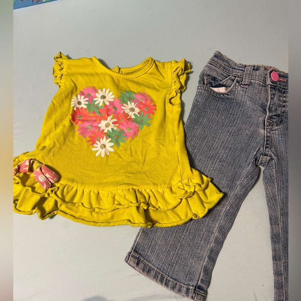 5 items for $20 - 12M girls blue jeans and cute yellow shirt